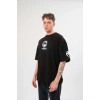 Unisex Bisiklet Yaka Baskılı Oversize T-Shirt - Siyah