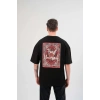 Unisex Bisiklet Yaka Baskılı Oversize T-Shirt - Siyah