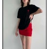 Unisex Bisiklet Yaka Baskılı Oversize T-Shirt - Siyah