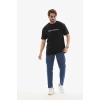 Erkek Kısa Kol Yazlık Tişört Bisiklet Yaka Baskılı Oversize T-Shirt - Siyah