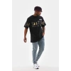 Erkek Bisiklet Yaka Baskılı Oversize T-Shirt - Siyah