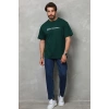 Unisex Bisiklet Yaka Baskılı Oversize T-Shirt - Yeşil