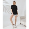 Unisex Bisiklet Yaka Baskılı Slim Fit T-Shirt - Siyah