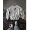 Unisex Bisiklet Yaka Ön Ve Arka Baskılı SweatShirt - Beyaz