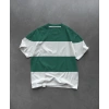 Unisex Bisiklet Yaka Parçalı T-Shirt - Yeşil
