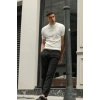 Erkek Biskilet Yaka Triko T-Shirt - Beyaz