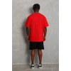 Unisex Oversize Düz Bisiklet Yaka T-Shirt - Kırmızı