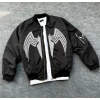 Unisex Siyah Bomber Mont – Venom Beyaz Örümcek Logolu, Fermuarlı Cepli, Kapitone Astarlı Günlük Mont - Siyah