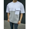 Unisex Torba Cep Detaylı Parçalı T-Shirt - Gri