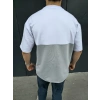 Unisex Torba Cep Detaylı Parçalı T-Shirt - Gri