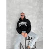 Unisex Üç İplik Kapüşonlu Baskılı SweatShirt - Siyah