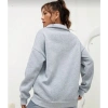 Unisex Uzun Kol Yarım Farmuarlı Yakalı Basic SweatShirt - Gri