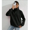 Unisex Uzun Kol Yarım Farmuarlı Yakalı Basic SweatShirt - Siyah
