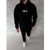 Uzun Kol Kapüşonlu Göğüs Baskılı SweatShirt - Siyah