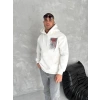 Uzun Kol Kapüşonlu Ön Ve Arka Baskılı SweatShirt - Beyaz