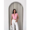 Vatkalı Kolsuz V Yaka Drapeli Crop Bluz Likralı Fit - Pembe