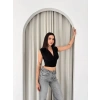 Vatkalı Kolsuz V Yaka Drapeli Crop Bluz Likralı Fit - Siyah