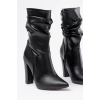 VRT-4815 Siyah Yüksek Kalın Topuklu Körüklü Fermuarlı Kadın Bot