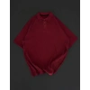 Yakalı Patlı Kısa Kol T-shirt - Bordo