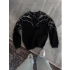 Yıldırım Baskılı Bisiklet Yaka SweatShirt - Siyah
