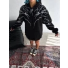 Yıldırım Baskılı Kapşonlu SweatShirt - Siyah