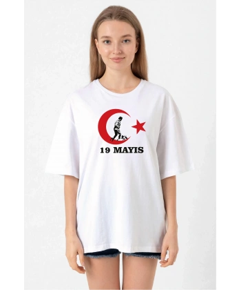 19 Mayıs Baskılı T-shirt - Beyaz