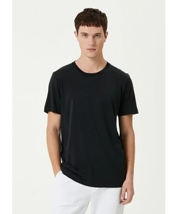 ERKEK Düz Tişört Bisiklet Yaka Regular Fit Yazlık Kısa kol T-Shirt - Siyah