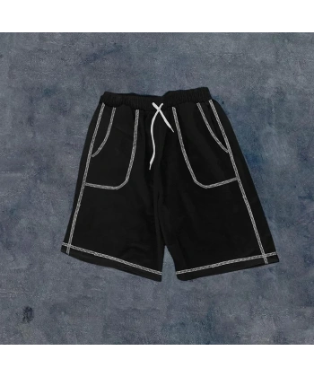 Erkek  Dikişli Cepli Oversize Şort - Siyah
