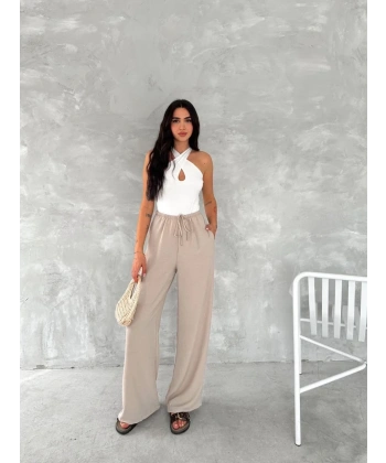 Kadın Ayrobin Oversize Kadın Pantalon - Bej