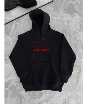 Kışlık Uzun Kol Kapüşonlu SweatShirt - Siyah