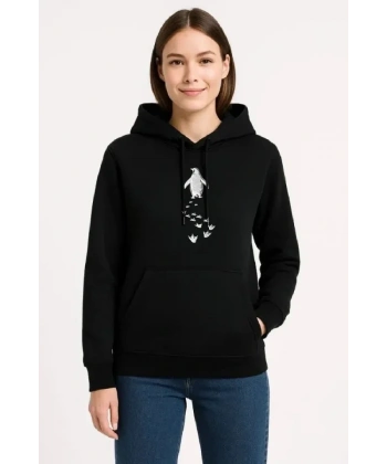 Nihilist Penguen Temalı Oversize Kapüşonlu Sweatshirt - Siyah