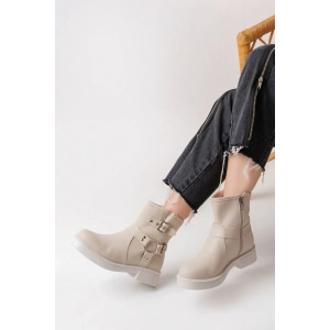 02-2013 Bej Toka Aksesuarlı Fermuarlı Günlük Kadın Bot