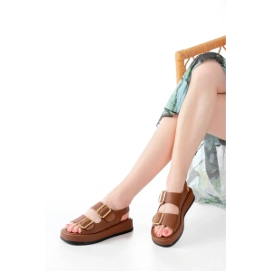 1187 Taba Dolgu Topuk Lastik Baretli  Kadın Sandalet