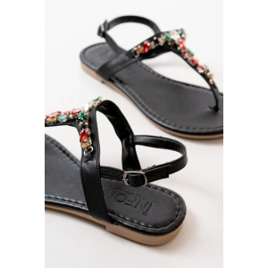152-1110 Siyah Multi Taşlı Parmak Arası Kadın Sandalet