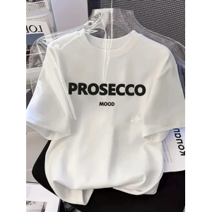 20/1 Penye Compack Baskılı Oversize Kısa Kol Bisiklet Yaka T-shirt - Beyaz