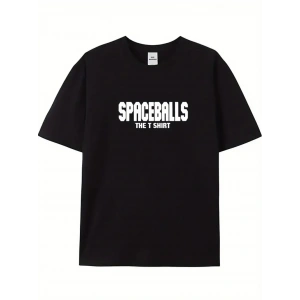 20/1 Penye Compack SPACEBALLS Erkek Baskılı Oversize Bisiklet Yaka Kısa Kol Yazlık T-shirt - Siyah