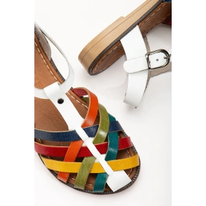 205-02 Beyaz Multi Ortopedik Hakiki Deri Kadın Sandalet