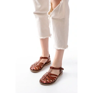 205-02 K. Kahve Ortopedik Hakiki Deri Kadın Sandalet