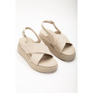 24422-1164 Bej Dolgu Topuk Kadın Sandalet