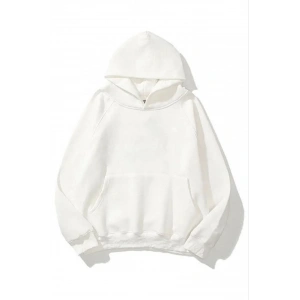 3 İplik Pamuklu Unisex Kapşonlu Sweetshirt - Beyaz