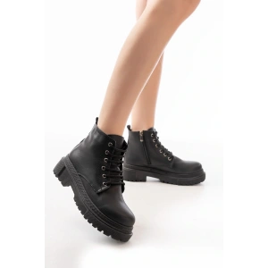 812-2129 Siyah Bağcıklı Fermuarlı Günlük Kadın Bot