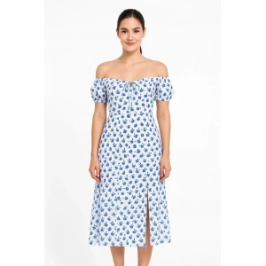 Bardot Omuzu Acık Çiçek Desenli Elbise - Desenli