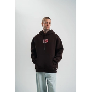 Double Oversize Kapşonlu Dijital Patchli SweatShirt - Kahve