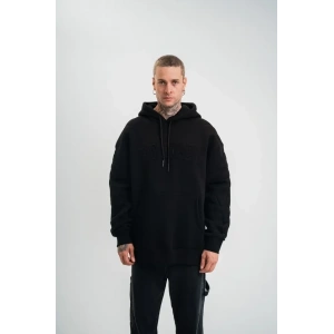 Double Oversize Kapşonlu Nakışlı SweatShirt - Siyah