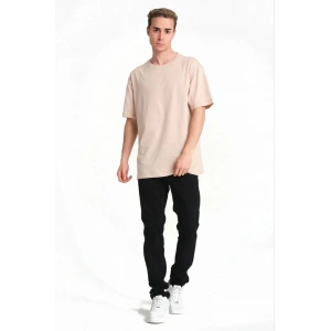Erkek 24/1 Düz A Kalite Oversize T-shirt - Bej