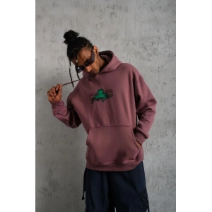 Erkek Baskılı Kapüşonlu ve Kordon İpli Sweat - Gül Kurusu