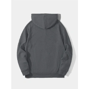 Erkek Düz Kapüşonlu Sweat - Füme