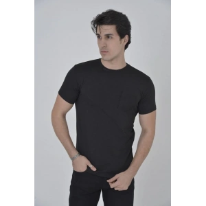 Erkek File Cepli Slim fit T-shirt - Siyah