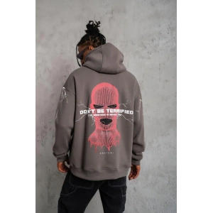 Erkek Maske Baskılı Kapüşonlu Sweat - Gri