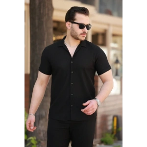Erkek Ottoman Kumaş Apaj Yaka Kısa Kollu Gömlek